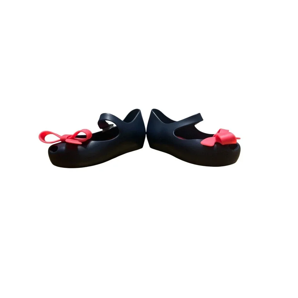 Mini Melissa Toddler Navy Blue Mary Jane Jelly Shoes with Pink Bow Size 7 Play